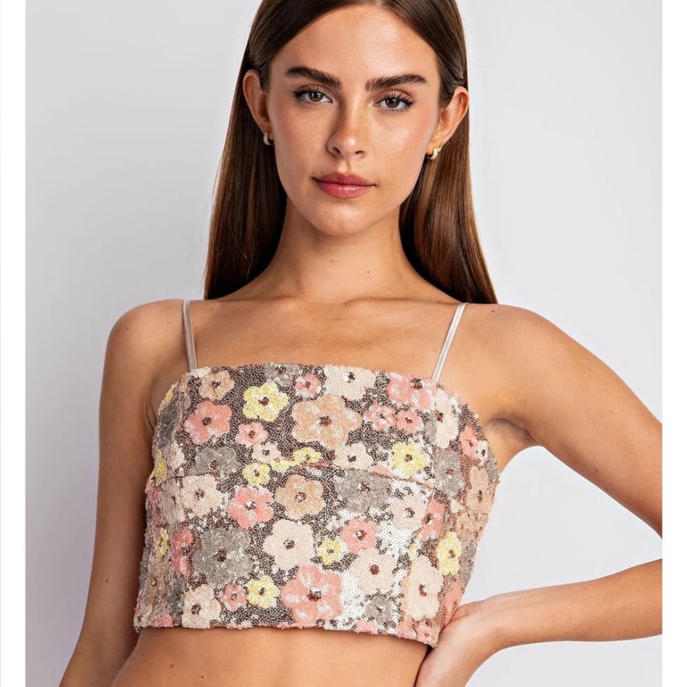 Floral Sequin Crop Top